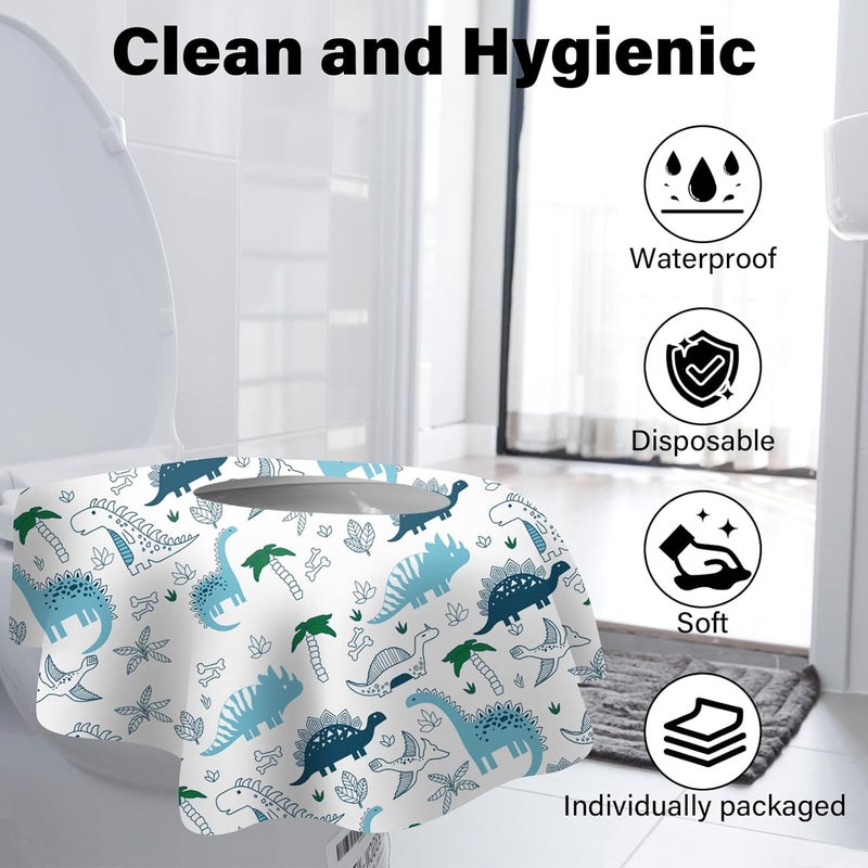 kimitimi 60 Pack Toilet Seat Covers Disposable, Extra Large Waterproof Toilet Cover for Toddlers & Adults, Individually Wrapped Travel Essential Portable Potty Training in Public Restrooms, Trip - Dinosaur - Image 2